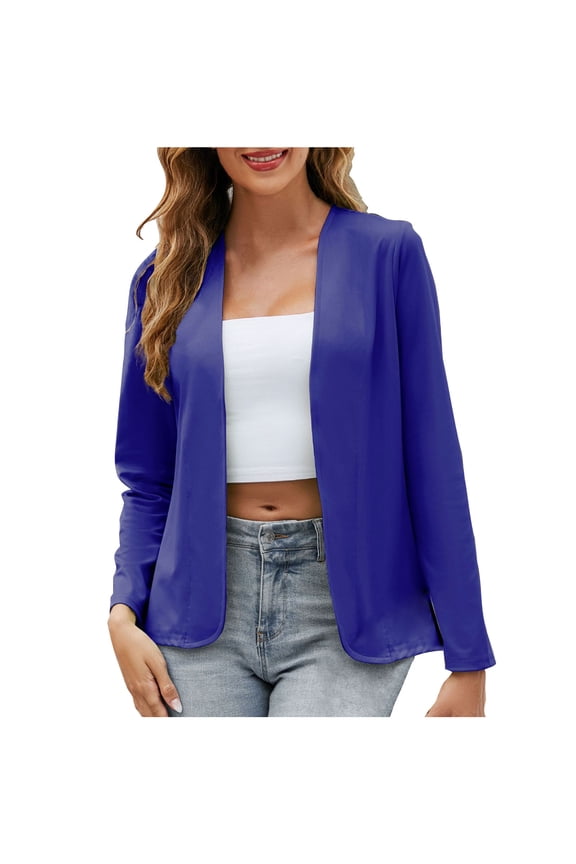 Women's Work Office Suit Collarless Casual Cropped Blazer Jacket Denim Blazer for Women S-12 Dark Blue 3XL
