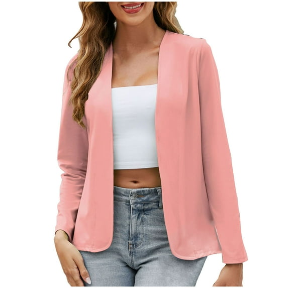 Mrat Women's Work Office Suit Collarless Casual Cropped Blazer Jacket Light Cardigan S-12 Watermelon Red-A 3XL