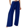 thumbnail image 1 of Mrat Women's Yoga Pants Fashion Womens Casual Elastic Loose Pants Straight Wide Leg Trousers Pants Loose Fitting Pants S-210 Blue M, 1 of 5