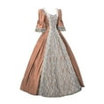 thumbnail image 1 of Mrat Womenl Vintage Gothic Court Dress Cake Skirt Lace Clashing Dress Elegant Ball Gown Medieval Cospaly Dress Mid Sleeve Squares Neck Dress S-49 Coffee L, 1 of 3