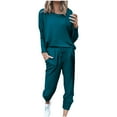 thumbnail image 1 of Mrat Womens 2 Piece Outfits 2 Piece Jogging Sets Solid Polyester Long Sleeve Sweatsuits Sets Two Piece Track Suits Drawstring High Waist Pants Set Comfy Outfits G-Navy 3XL, 1 of 5