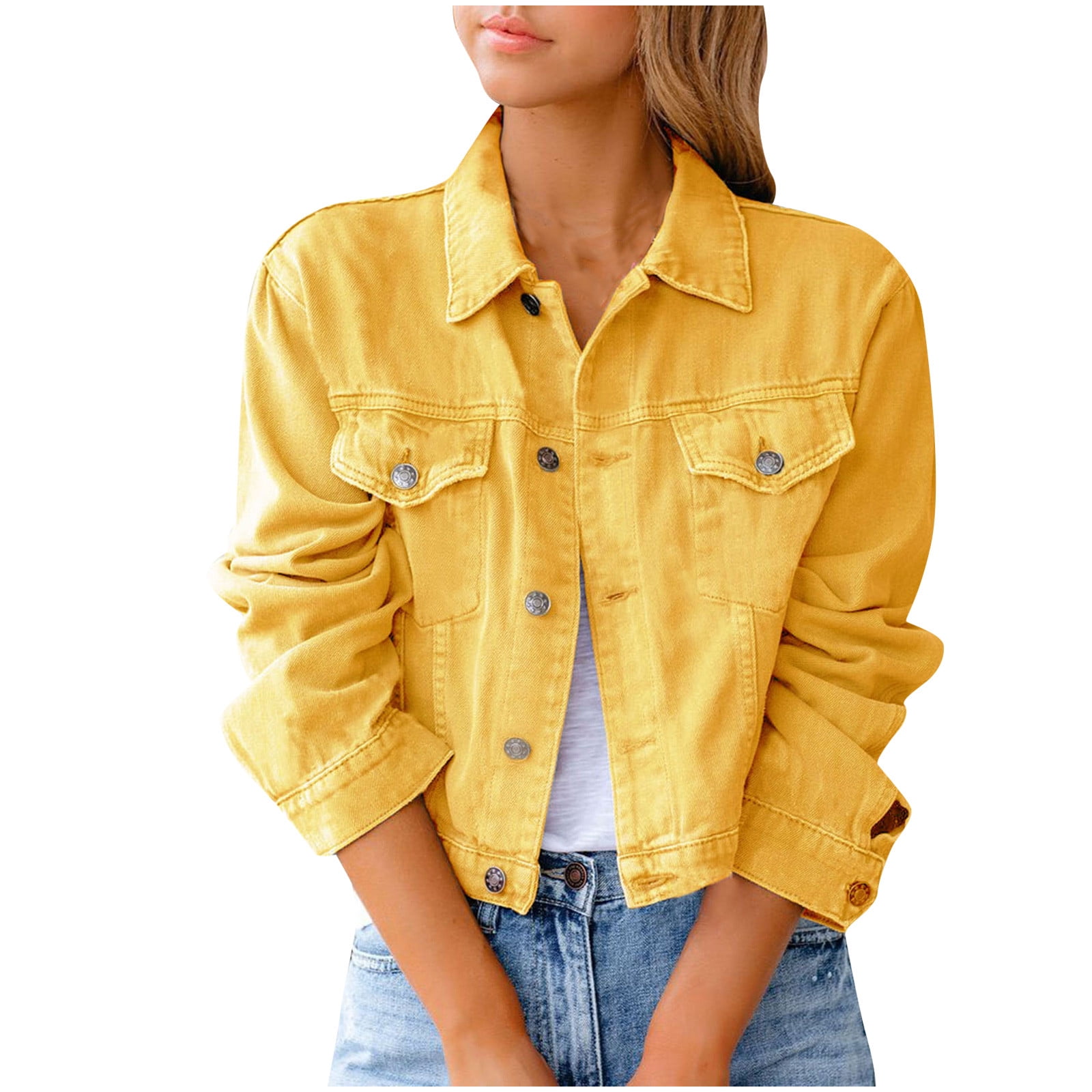 Cropped yellow denim jacket hotsell