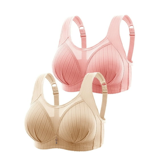 Mrat Womens Bra Pullover 2pc Women Bras Plus Size Behind Buckle Comfortable Breathable Wireless Non-magnetic Buckle Underwear Bras S-339 Pink-A XL