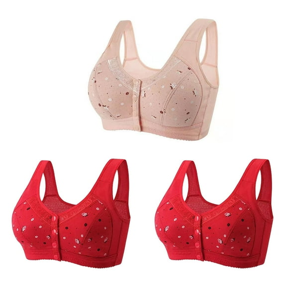 Mrat Womens Bra Wireless Bras for Older Women, Comfortable and Convenient Front Button Bra for Seniors S-46 Pink-A 4XL