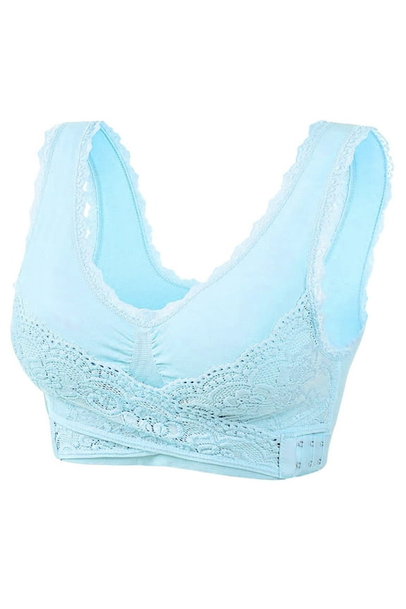 Mrat Womens Bra Yoga Sport 3Pcwoman'S Embroidered Glossy Comfortable Breathable Bra Underwear No Rims Balconette Bras for Women Unlined S-717 Blue Xl