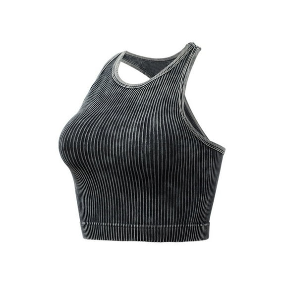 Mrat Womens Bralette Back-Smoothing Ribbed Tank Tops for Women 2024 Seamless Rib-Knit Camisole Strappy Racerback Cropped Tank Tops Ladies Yoga Bra S-9 Black L