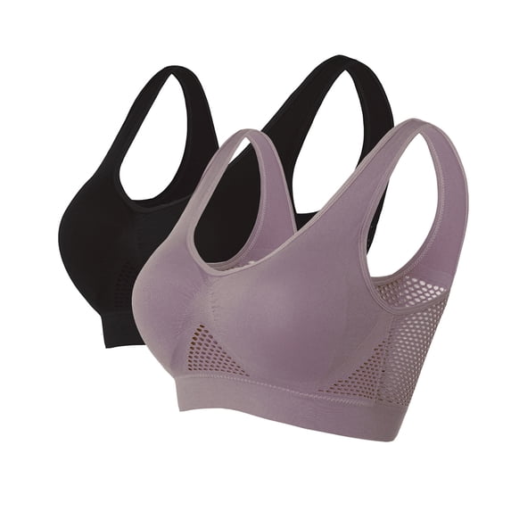 Mrat Womens Bralette Wirelss 2pc Breathable Cool Bra Women Seamless Sports Mesh Bra Yoga Large Size T-Shirt Bra S-133 Multicolor S