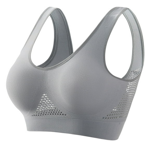 Mrat Womens Bralette Yoga Sport Women Seamless Sports Bra Wirefree Yoga Bra with Removable Pads Non Padded Wireless Bra S-1489 Gray 4Xl