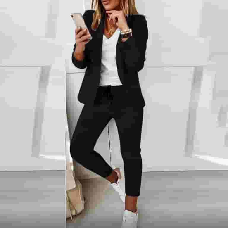 Mrat Womens Business Casual Sets 2 Piece Outfits Office Work Long Sleeve Blazer Jacket Drawstring Pants Trendy Suit solid Sets S-93 Black XL - Walmart.com Mrat Womens Business Casual Sets 2 Piece Outfits Office Work Long Sleeve Blazer Jacket Drawstring Pants Trendy Suit solid Sets S-93 Black XL - Walmart.com