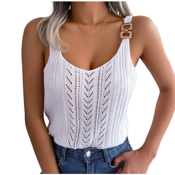 Mrat Womens Camisole Women's Solid Color V-Neck Shirt with Exposed Button Button Tops Lightweight Tank Tops S-438 White M