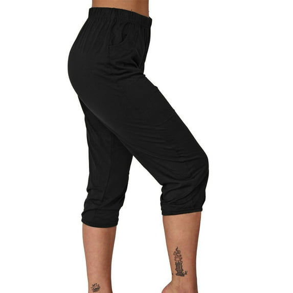 Mrat Womens Capris Yoga Pants Cropped Sweatpants Slim Fitting High Waisted Athletic Yoga Pants Jogger Running Capris with Pockets S-38 Black 3XL