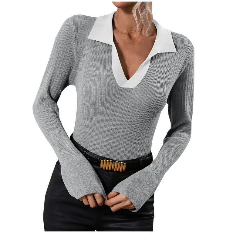 Casual Knitting V-Neck Long Sleeve Blouses Casual Knitting V-Neck Long Sleeve Blouses