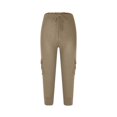 thumbnail image 1 of Mrat Womens Casual Cargo Capris Stretchy Low Waist Yoga Cargo Capris Summer Lightweight Cropped Trousers Pockets S-52 Khaki XS, 1 of 7