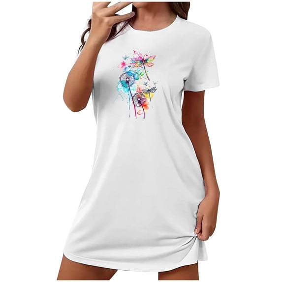 Mrat Womens Comfy Pajama Dress Plus Size Nightgowns for Women Oversized Sleep Tshirts Dress Short Sleeves Sleepwear S-100 White m