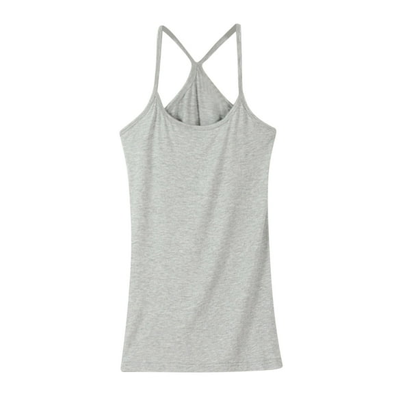 Mrat Womens Cotton Tank Tops Women Versatile and Comfortable Cultivate Suspender Round Neck Solid Color Tops S-94 Gray One Size