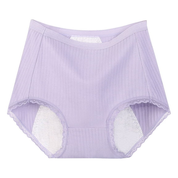 Mrat Womens Cotton Underwear Women's Large Solid Color Leak Proof Menstrual Underwear Plus Size Cotton Underwear for Women S-265 Purple XL