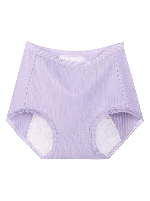 Womens Cotton Underwear Women's Large Solid Color Leak Proof Menstrual Underwear Plus Size Cotton Underwear for Women S-265 Purple XL