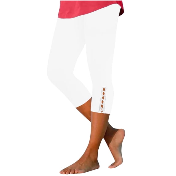 Mrat Womens Crochet Pants Women's Summer High Waisted Solid Color Capris Matching Slim Fitting Yoga Gym Pants Slim Leg Trousers S-130 White XL