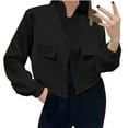 thumbnail image 1 of Mrat Womens Cropped Baseball Jacket Button Jackets Streetwear with Pockets Single Breasted Solid Color Jacket Zip up Hoodie Lady Fleece S-259 Black M, 1 of 6