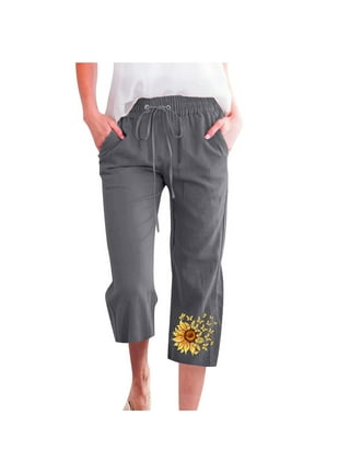 Women Cargo Capri Pants Casual Knee Capris With Side Pockets High Waist  Elastic Calf Bottoms 
