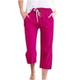 thumbnail image 1 of Mrat Womens Drawstring Pants Women's Cropped Solid Color Loose Women Trendy Drawstring Pants Seven Pants Pockets Ankle Pants for Women S-3 Z-3-Hot-Pink-A XL, 1 of 5