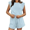 thumbnail image 1 of Mrat Womens Elastic Waist Pants Women's Solid Color Sleeveless Top Drawstring Romper with Elastic Waist Shorts Jumpsuit Straight Leg Pants Ladies S-94 Sky Blue m, 1 of 9