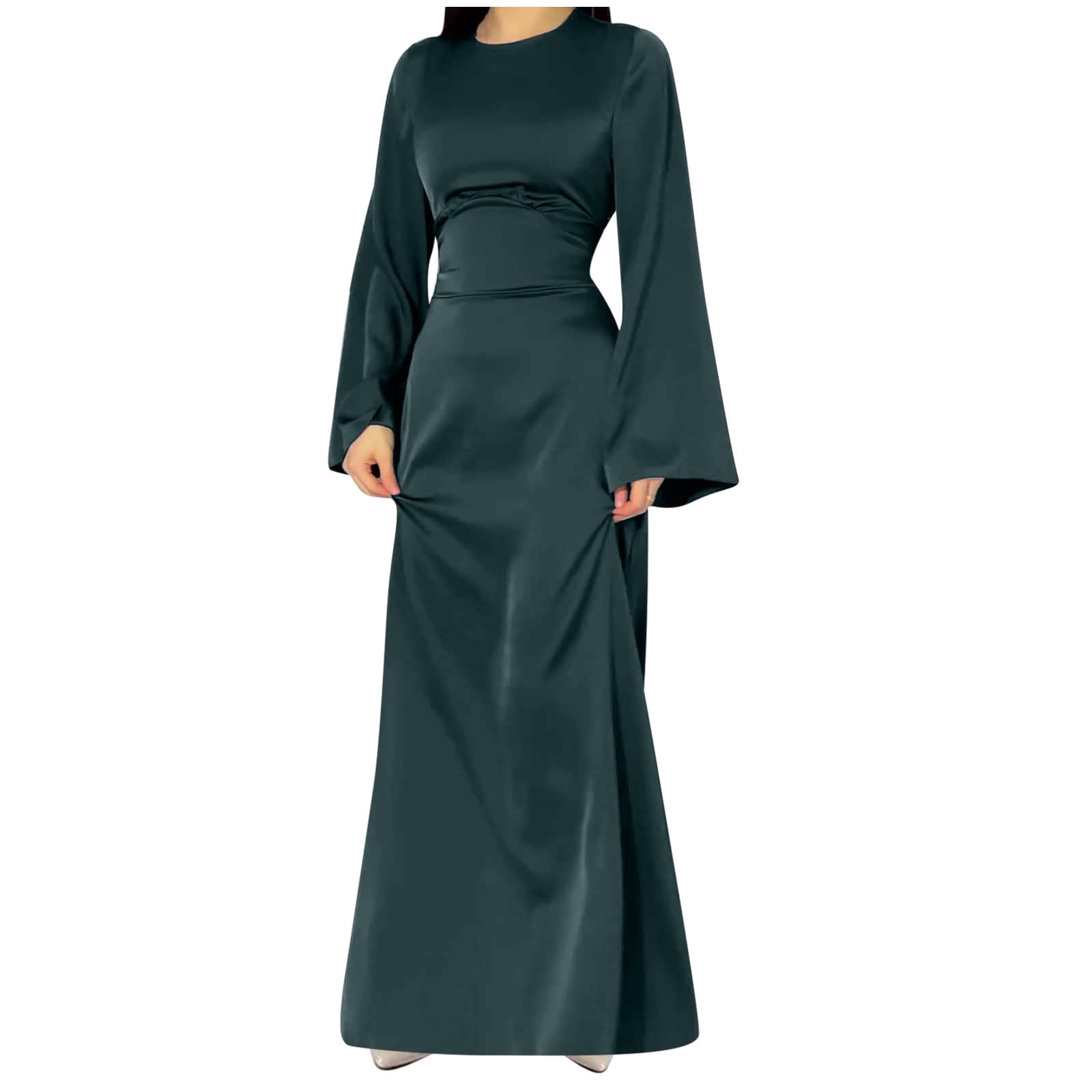 Mrat Womens Elegant Satin Party Dresses Bell Long Sleeve Cocktail Maxi Dress  High Waisted Formal Party Evening Gowns S-192 Green XXL - Walmart.com