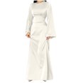 thumbnail image 1 of Mrat Womens Elegant Satin Party Dresses Bell Long Sleeve Cocktail Maxi Dress High Waisted Formal Party Evening Gowns S-192 White XXL, 1 of 7