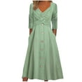 thumbnail image 1 of Mrat Womens Fall Dresses for Wedding Guest, Casual Plus Size Button Long Sleeve Knit Maxi Dress with Pockets S-34 Green XXL, 1 of 6