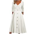 thumbnail image 1 of Mrat Womens Fall Dresses for Wedding Guest, Casual Plus Size Button Long Sleeve Knit Maxi Dress with Pockets S-34 White XXL, 1 of 6