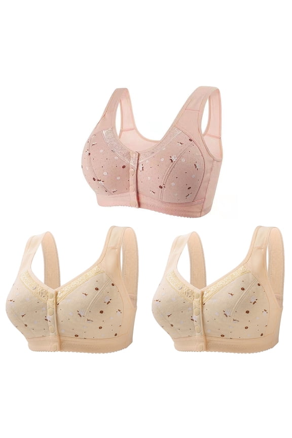 Womens High Impact Sports Bra Bras for Older Women 2024 Front Close Button Cotton Bras Full Support Wide Back Wireless Bras S-15 Pink-A M