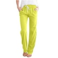 thumbnail image 1 of Mrat Womens Hiking Pants Full Length Pants Fashion Ladies Summer Casual Loose Cotton and Linen High Waisted Trousers Solid Color Drawstring Elastic Waist Loose Long Pants with Pocket Yellow_D XXL, 1 of 6