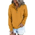 thumbnail image 1 of Mrat Womens Hooded Button Collar Drawstring Hoodies Pullover Sweatshirts Casual Long Sleeve Tops Shirts S-50 Yellow L, 1 of 1