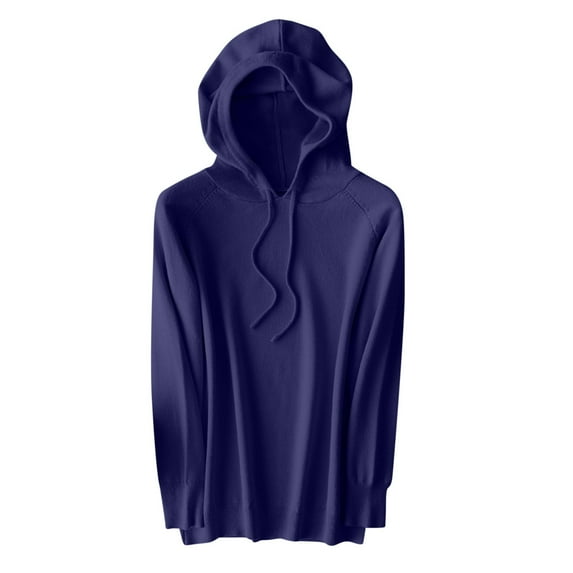 Mrat Womens Hoodie Sweater Casual Solid Color Sweatshirt Long Sleeved Sweater Tops Zip Hoodies Woman S-181 Navy XXL