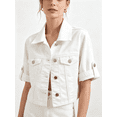 thumbnail image 1 of Mrat Womens Jean Jacket Cropped Denim Jackets Stretchy 3/4 Puff Sleeve with Pockets Summer Blazers for Women Lightweight S-34 White S, 1 of 9