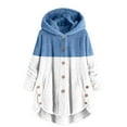 thumbnail image 1 of Mrat Womens Long Coats Fashion Women's Button V-Neck Pullover Tops Long Sleeve Hooded Blouse Ciat Wind Breaker Ladies Jacket S-170 Blue L, 1 of 4