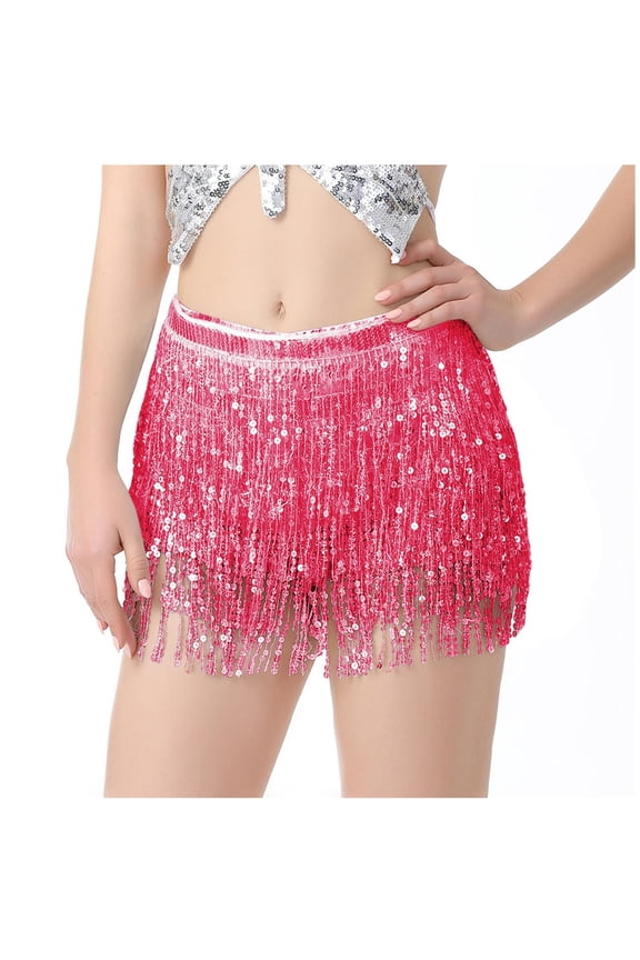 Womens Long Skirts Women's Belly Dance Sequins Cheetah Skirt Tassel Dance Skirt Bohemian Slim Bag Hip Skirt Tassel Hip Scarf Lace Up Skirt Hot Pink Free Size
