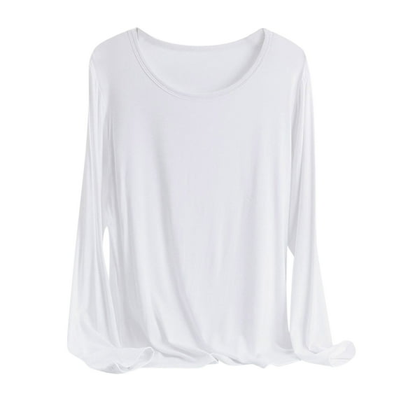 Mrat Womens Loose Tank Tops Women's Loungewear Pajamas Tops Long Sleeves Pullover Sleep Basic Shirt S-338 White 5XL