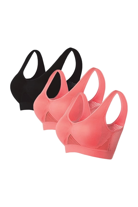 Womens Low Back Bra 3pc Breathable Cool Bra Women Seamless Sports Mesh Bra Yoga Large Size Bra with Removable Pads S-125 Multicolor XL