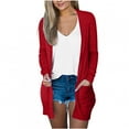 thumbnail image 1 of Mrat Womens Open Front Cardigan Eyelet Lightweight Fall Trendy Long Sleeve Cardigans Sweater with Pockets Fall Outfits Water Proof Jacket Ladies S-361 Red-a M, 1 of 6