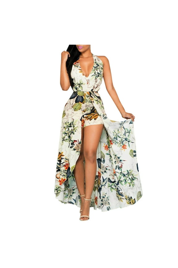 Womens Outdoor Pants Jumpsuit Ladies Summer Off Shouder Flower Party Jumpsuit Playsuit Beach Trousers Culottes Athletic Pants for Female Multicolor M