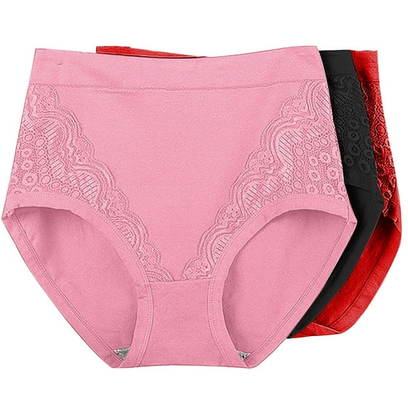 Mrat Womens Panties 3pc Women's Plus Size Panties Solid Color Patchwork Lace High Waist Leak Proof Cotton Short Underwear Shorts Panties for Women Plus Size S-202 Black 3XL