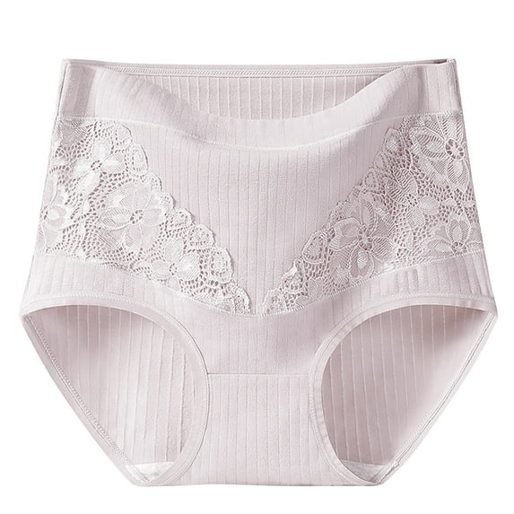 Mrat Womens Panties Women's Solid Lace Briefs Plus Size High Waist Leak Proof Cotton Crotch Shorts Underwear Panties Womens Trendy Underwear S-151 Gray 5XL