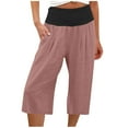 thumbnail image 1 of Mrat Womens Pants Women's Elastic High Waist Summer Solid Pants with Side Pockets Loose Fitting Capris Length Pants S-6 Pink-A M, 1 of 6