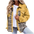 thumbnail image 1 of Mrat Womens Plaid Denim Jacket Casual Lapel Long Sleeve Button-Down Jean Jackets Coats Outerwear with Pockets Women Fall Shirts Shacket Jacket C-5 Yellow XXL, 1 of 5