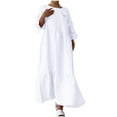 thumbnail image 1 of Mrat Womens Plus Size Cotton Linen Maxi Dress Loose Crewneck Long Sleeve Solid Long Dresses Travel Vacation Outfits S-54 White L, 1 of 6