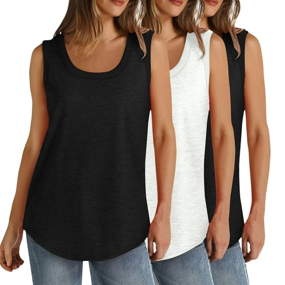 Mrat Womens Plus Size Tank Tops 3pc Womens Tank Tops Loose Sleeveless Tops Cami Scoop Neck Curved Hem Tops S-283 White 3XL