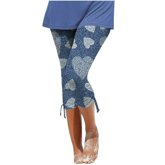 Mrat Womens Printing Elastic Loose Capris Pants Trousers Yoga Capris Sports Running Cropped Pants Straight Stretchy Cropped Trouser Blue_AA XXL