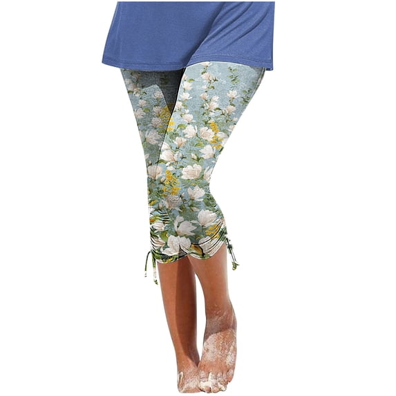 Mrat Womens Printing Elastic Loose Capris Pants Trousers Yoga Capris Sports Running Cropped Pants Straight Stretchy Cropped Trouser Green_AA M