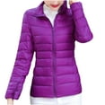 thumbnail image 1 of Mrat Womens Puffer Jacket Long Sleeve Hoodless Parkas Casual Outerwear Tops Oversized Zip Up Cropped Jacket Down Jackets for Women Parkas for Women C1_Purple XXXXL, 1 of 6